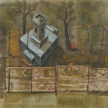Tulsi Vrindavan, Painting by Prabhakar Patil, Acrylic on Paper, 21 X 21 inches